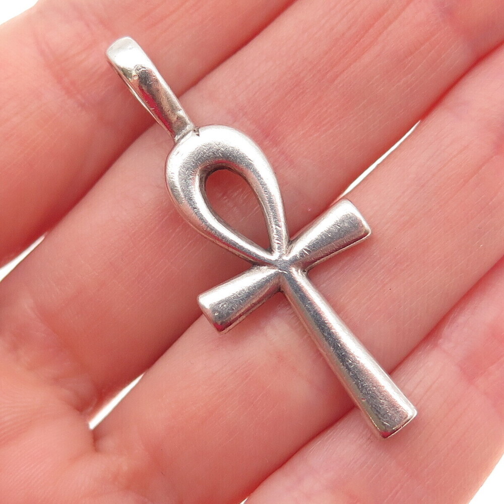 SUNWEST 925 Sterling Silver Vintage Egyptian Ankh Oxidized Charm Pendant